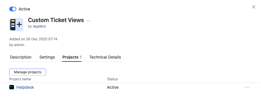 App details - manage projects