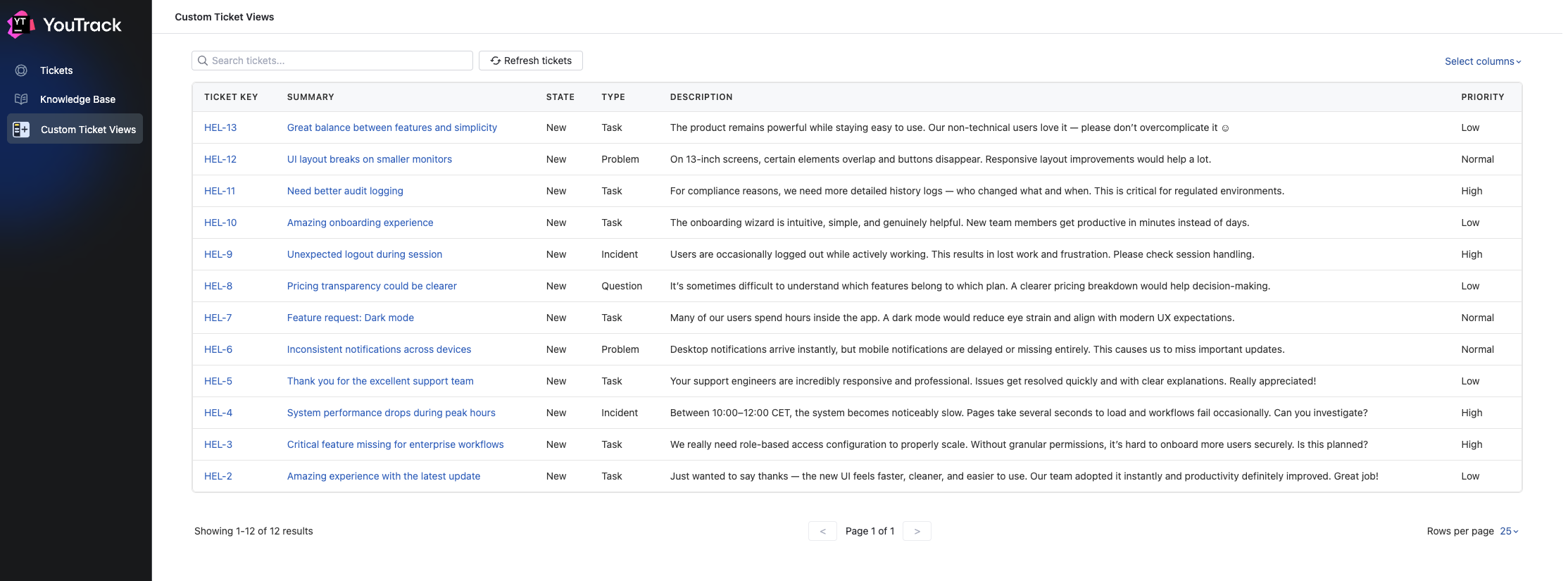 Custom Ticket Views interface with your tickets displayed