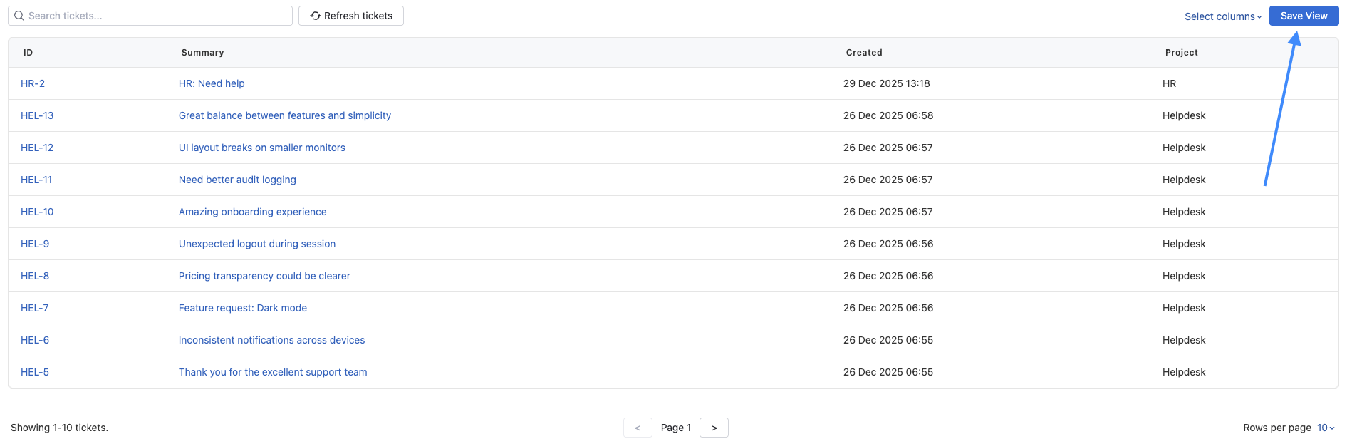 Save View button in reporter toolbar