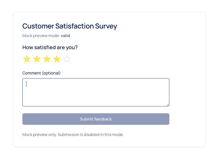 External CSAT feedback form hosted by Appfero